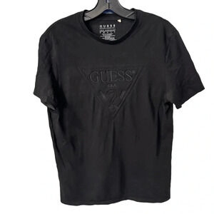 Guess Men's Embossed Quilted Logo Jet Black T-Shirt Small